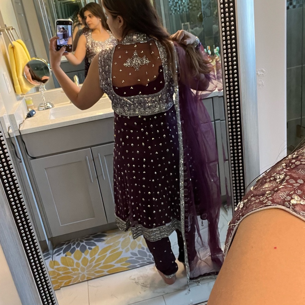 Chic Purple and Silver Embellished Ensemble